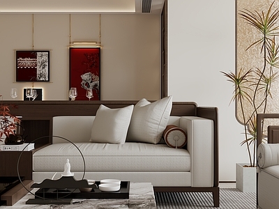 新中式家居客厅 新中式客餐厅 中式客餐厅