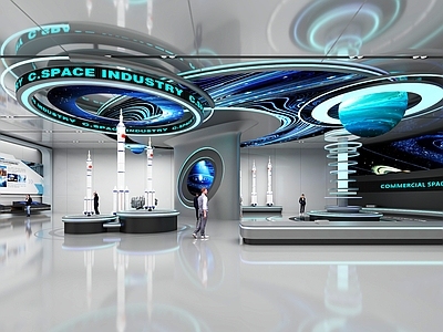 科技感现代风格科技展厅 航天科技 宇宙科技 火箭 宇宙飞船