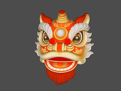 新中式虚拟人物 国潮狮子头雕塑