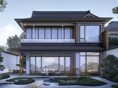 新中式别墅建筑 新中式别墅 二层别墅 平立剖面 高品质别墅 施工图