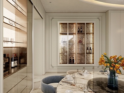 轻奢法式家居餐厅 法式轻奢餐厅 法式轻奢酒柜