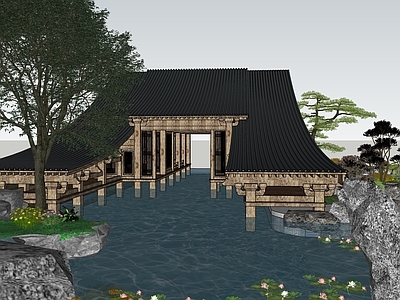 新中式风格建筑 古建筑 小院子