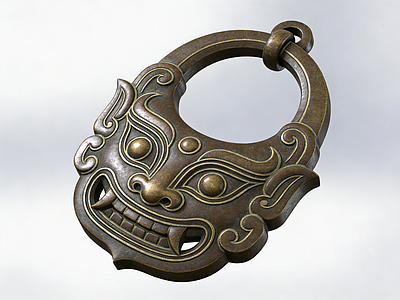 新中式拉手 青铜 兽纹 门环 雕塑 摆件