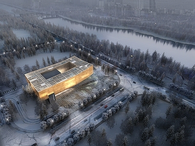 现代主义美术馆 场馆 雪景 文化馆