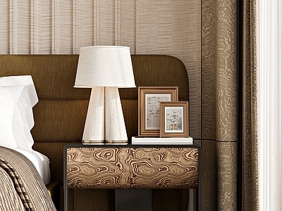 意式轻奢床头柜 现代轻奢床头柜 床头摆件组合 台灯 复古床头柜 老钱风床头柜