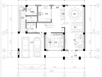 现代别墅建筑 三层独栋别墅平面 自建房平面 占地面积143平 建筑面积331平 车库露台多主卧 施工图