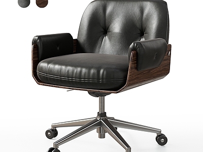 复古办公椅 MINOTTI Laurel 现代意式办公椅 中古风复古皮椅 滑轮书椅电脑椅