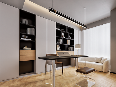 现代简约书房 办公 书房 20平