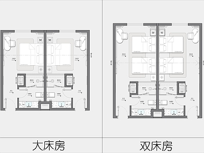 酒店客房 酒店客房平面 大床房 双层房 连锁酒店客房 经济型酒店客房 施工图