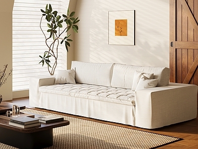 奶油风多人沙发