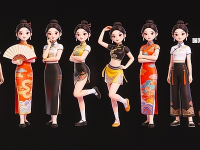 新中式虚拟人物 国潮服装2D人物