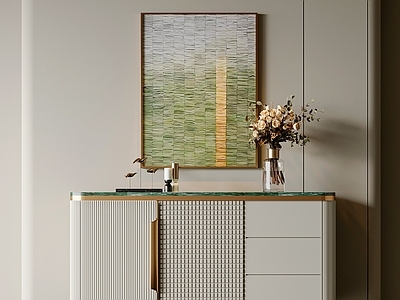 现代轻奢玄关 轻奢玄关柜 轻奢挂画 玄关柜摆件