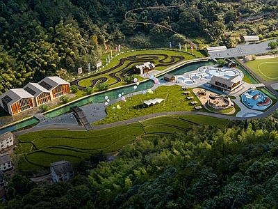 新中式文旅项目景观 新中式文旅建筑 山地乐园游乐园 现代坡顶酒店建筑 滨水景观