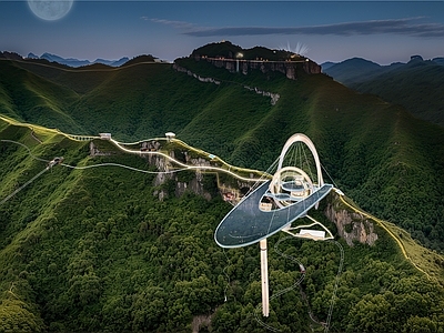 现代主义鸟瞰规划 山地观景台 现代观景平台 瞭望塔 山顶建筑