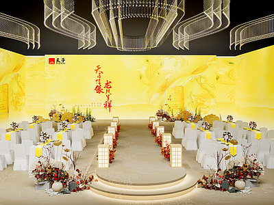 新中式宴会厅 宴会厅 会场美陈 龙凤美陈 舞台 T台