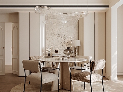 奶油风圆桌餐厅 法式轻奢餐厅