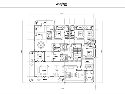 高层住宅 400㎡大平层 高层住宅 五房全套房 跑道阳台 施工图