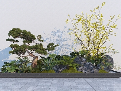 新中式植物堆 新中式植物造景  造型松灌木组合