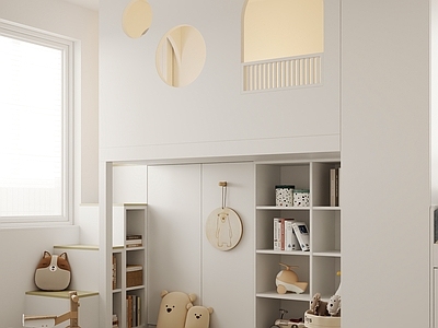 奶油风通用儿童房 现代简约 儿童房 奶油简约 高低床 男孩房