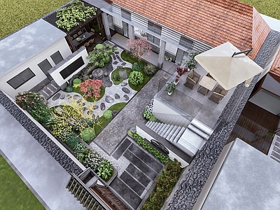 新中式景观乡村庭院 乡村小院景观 农村小院 农村民宿景观 中式小院 民宿