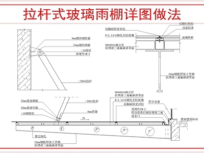 建筑综合节点 钢架玻璃雨棚做法 施工图