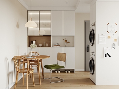 奶油风家居餐厅 北欧原木餐厅 现代简约 奶油 餐桌椅 餐边柜