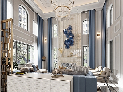 现代欧式挑空客厅