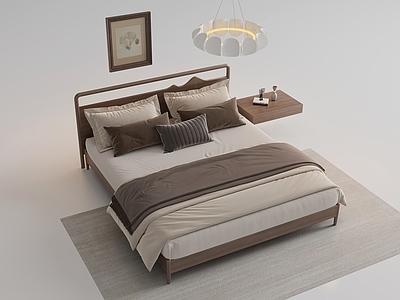 现代简约双人床 双人床 床品 吊灯 装饰画 主卧室双人床