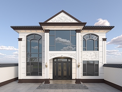 新中式别墅外观 自建房 别墅 中式浮雕