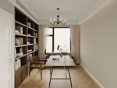 中古风书房 书房 中古书房 奶油中古 书桌椅 书柜