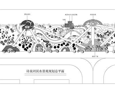 滨水公园 滨水景观设计 滨河公园绿化总图 施工图