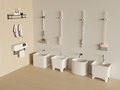 奶油风拖把池 拖把池 毛巾架 拖把