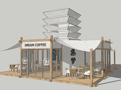 新中式餐饮建筑 新中式咖啡厅 木屋咖啡厅 网红咖啡厅 集市咖啡厅 快闪店