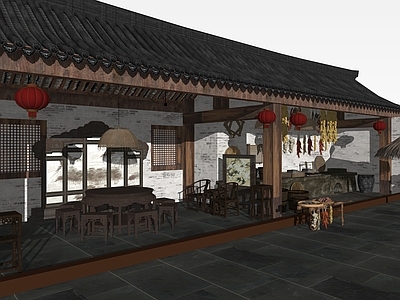 新中式餐饮建筑 农家小院建筑 乡村建筑四合院