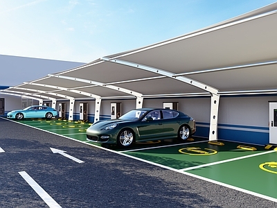 现代简约停车场 车棚 充电车位 停车场 充电站