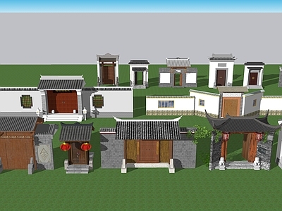 新中式入口大门 中式门头建筑