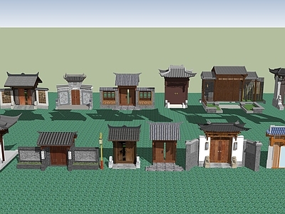 新中式入口大门 中式门头建筑