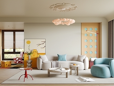 奶油风家居客厅 包豪斯客餐厅 多巴胺客餐厅