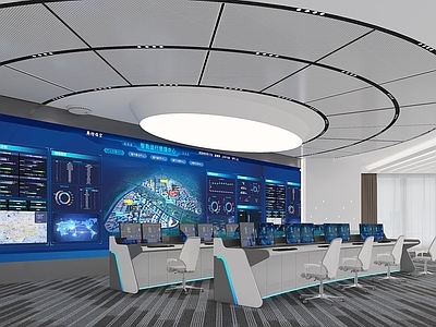 科技感现代风格指挥中心 集控室宣传墙 集控室