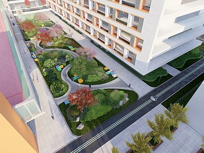 现代简约教育校园景观 中学校园景观 曲线风格学校景观 生态自然系列 学校景观 学校庭院景观