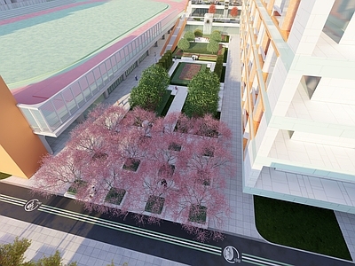 现代简约教育校园景观 中学校园景观 中学景观 学校景观设计 学校庭院景观 规则式校园景观