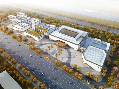 现代主义鸟瞰规划 新中式产业园 新中式场馆