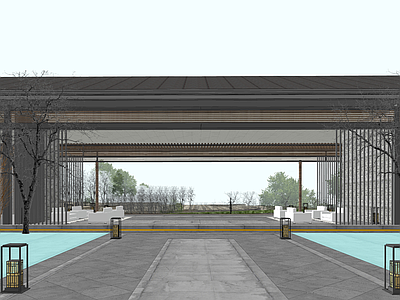 新中式售楼处建筑 新中式 下沉会所 售楼部 入口大堂