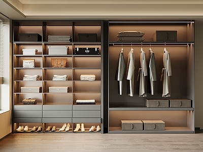 现代简约衣帽间 衣柜 包厢 衣服