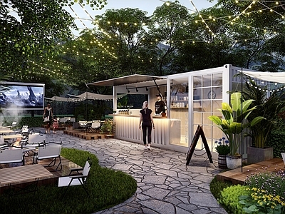 现代户外休闲风休憩花园 咖啡店 集装箱咖啡店