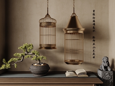 新中式挂件 新中式鸟笼 方形鸟笼 鸟笼组合