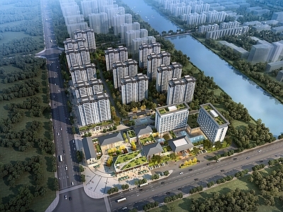 新中式鸟瞰规划 中式园林酒店 现代住宅