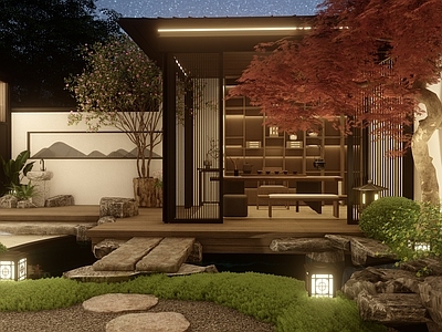 新中式别墅庭院 禅意庭院 宋史美学庭院 新中式庭院 庭院景观亭 日式庭院