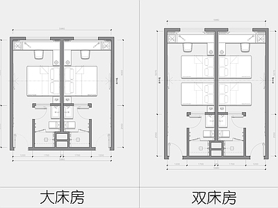 酒店客房 酒店客房平面 经济型酒店客房 连锁酒店客房平面 大床房平面 双床房平面 施工图