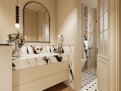 奶油风卫生间 奶油风卫生间 法式卫生间 奶油中古风卫生间